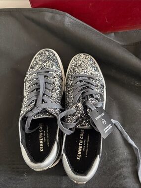 Kenneth Cole Women's Glitter Black & Silver Lace-Up Sneakers